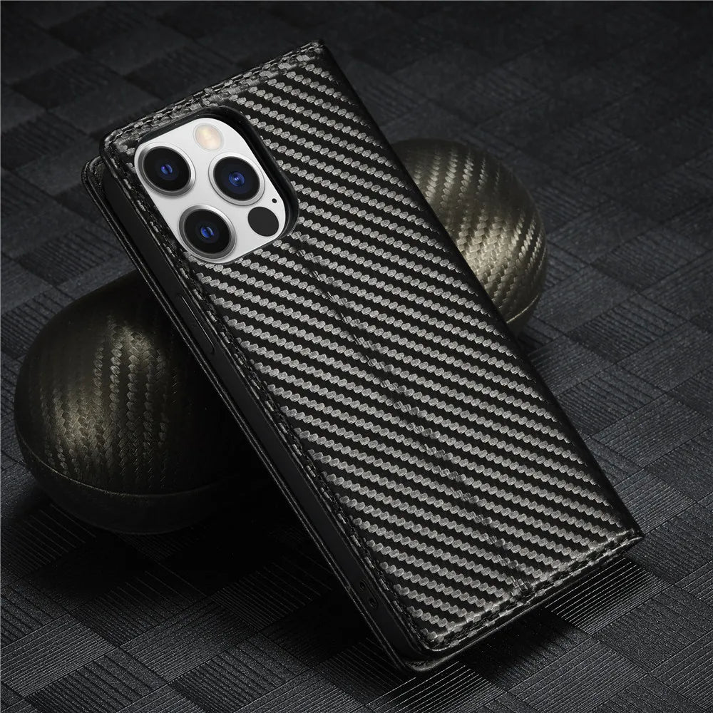 Carbon PU Wallet Case – iPhone All Models