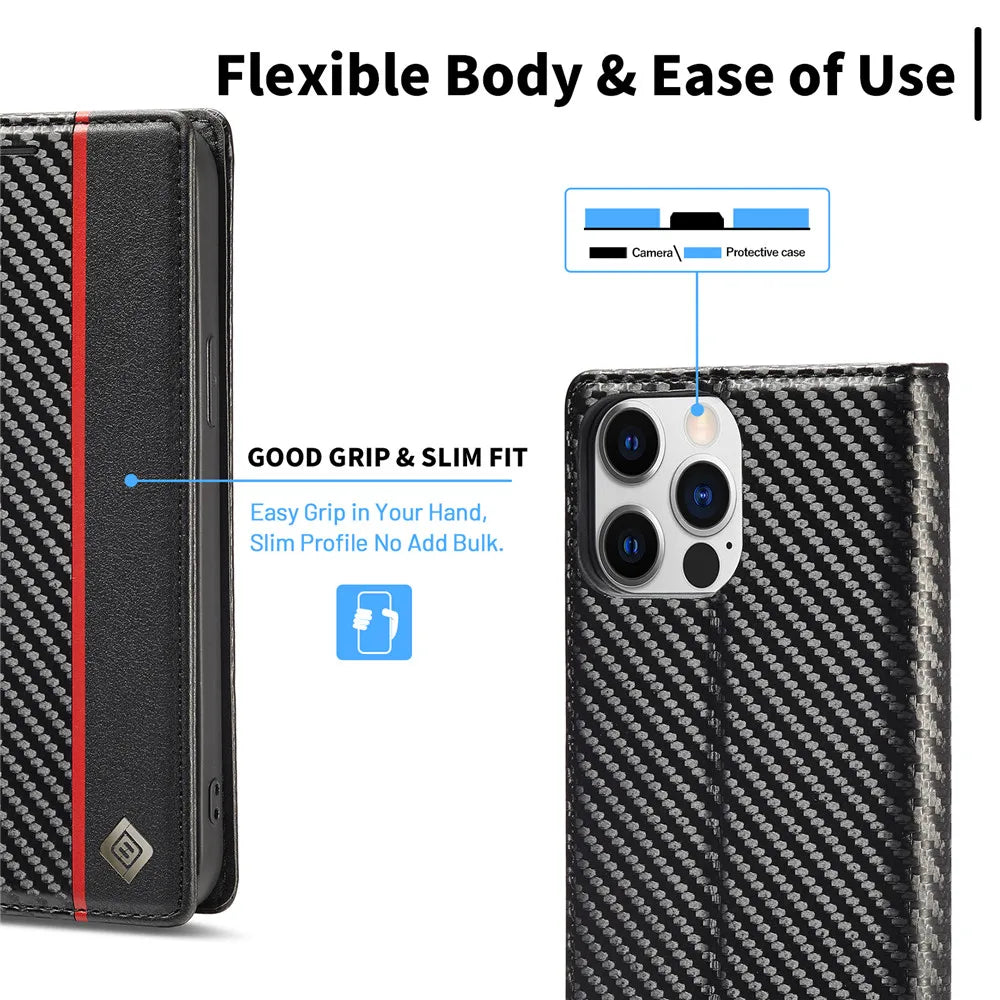Carbon PU Wallet Case – iPhone All Models