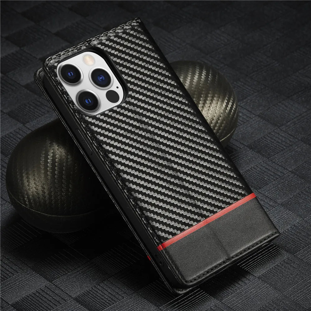 Carbon PU Wallet Case – iPhone All Models